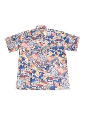 Castleberry Sports Print Button Up Short Sleeve Shirt Retro Mens Size Unknown
